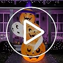 6 FT Halloween Inflatable Ghost and Pumpkin Decor with Witch Hat - Outdoor Halloween Decorations, White Ghost with Pumpkin Variation