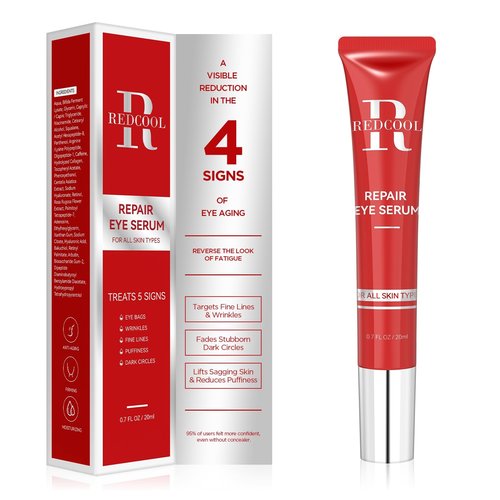 Redcool Caffeine Eye Serum for Dark Circles & Puffiness - Anti-Wrinkle, Firming & Smooths Fine Lines - Retinol Under Eye Serum Treatment - 0.7 Fl Oz