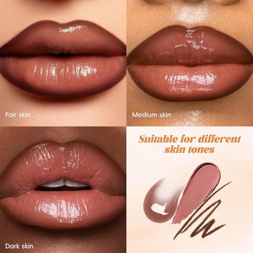 Noerrors Juicy Nude Lip Kit - Matte Lipstick, Nourishing Gloss & Brown Liner | Moisturizing Trio Set
