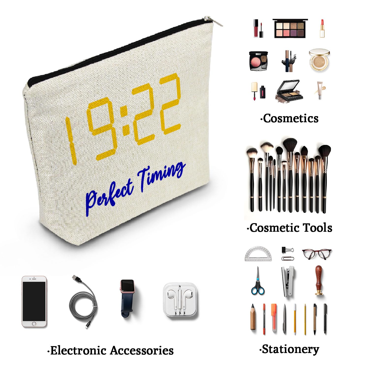 YULUENZE Sorority Presents Perfect Timing 1922 Sigma Gamma Rho SGRHO Sorority Present Finer Women Canvas Makeup Bag Zipper Pouch for Women Sisters