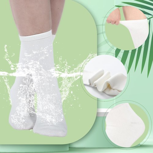 Silicherry 4 Pairs Cotton Soft Eczema Socks White and Black Hydrating Moisturizing Therapy Cotton Socks Eczema Relief for Adult Wet Wrap Non Itch Soft Feet Treatment