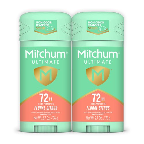 Mitchum Ultimate 72H Odor Protection Women’s Antiperspirant & Deodorant, Invisible Solid, Floral Citrus, 2 pack