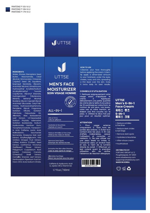 Uttse 6-in-1 Mens Face Moisturizer: Face Cream for Men - Reduce the Look of Eye Bags, Dark Circles, and Puffiness - Skin Care for Men - 1.7 fl oz - Made in Korea