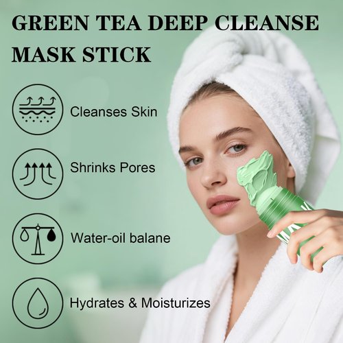 Green Tea Deep Cleanse Mask, Blackhead Remover with Green Tea Extract, Deep Cleanse Mask Stick for Face Deep Pore Cleansing, Oil Control, Moisturizing, and Shrink Blackheads for Men and Women, 2PCS