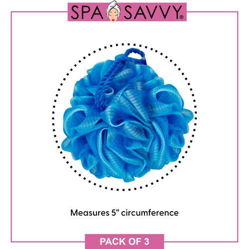 Spa Savvy Bath Loofah Set, 3 Pack Shower Pouf Body Sponges with Suction Cups, Exfoliating Bath Accessories for Men and Women, Multicolor