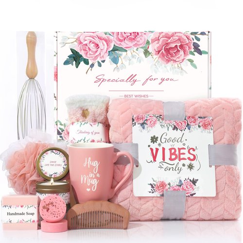 Solemon Pink Gift Baskets for Women - Valentines Day Gift Basket for Girlfriend, Teen Girls, Mom, Her, Wife