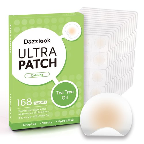Dazzlook Ultra Pimple Patches Large Pack, Invisible Hydrocolloid Zits Blemishes Absorbing Patch with Tea Tree Oil Centella Asiatica, Pimple Dots Stickers, 168 Patches for Family Use