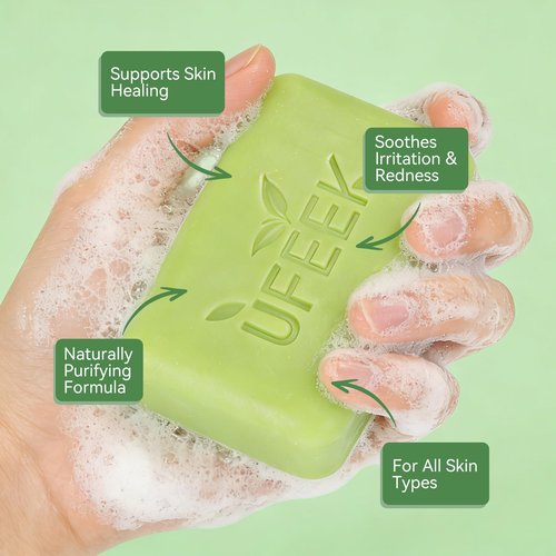 UFEEK Tea Tree Oil Antifungal Soap – Cleansing & Soothing Care for Face & Body, Relieve Itchy Skin, Suitable for Ringworm, Jock Itch & Athlete’s Foot, 7.1 oz
