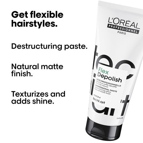 L'Oréal Professionnel Paris Tecni.ART Flex Depolish - Texturizing Paste For Endless Restyling And Natural Matte Finish, For Deconstructed Styles, 3.4 Fl Oz