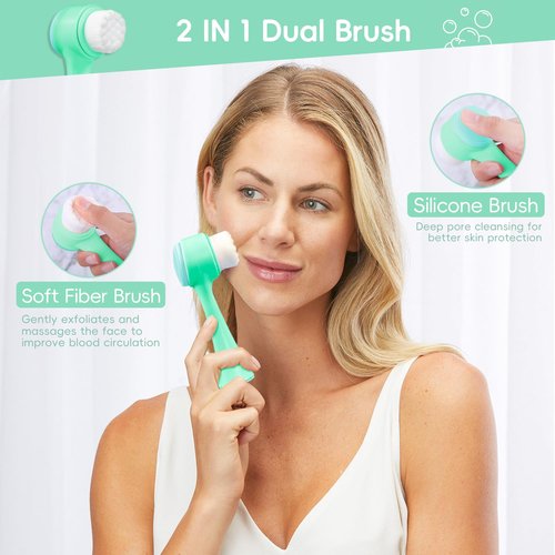 my novel things Facial Cleansing Brush, Spa Headband for Washing Face, Skincare Headband and Wristband Set, 2-in-1 Skin Care face Brush, Come with a Hair Scrunchie, for Massaging Makeup Skincare-Blue