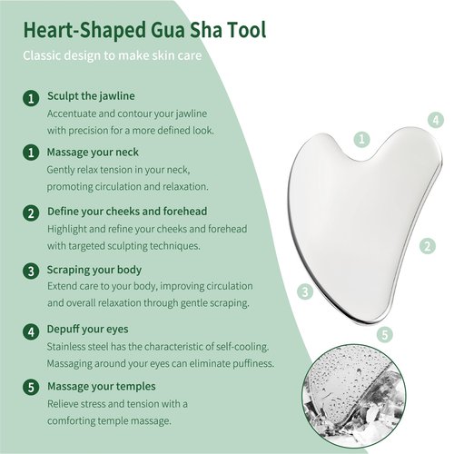 LeMeeOly 2Pcs Gua Sha Facial Tools Stainless Steel, Detailer GuaSha Set for Face Neck, Natural Skin Care Metal Gua Sha Lymphatic Drainage Face Massage Tool, Gift for Women