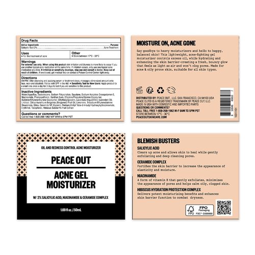 Peace Out Acne Gel Moisturizer - Oily Skin Face Cream with 2% Salicylic Acid & Niacinamide | 1.69 fl oz