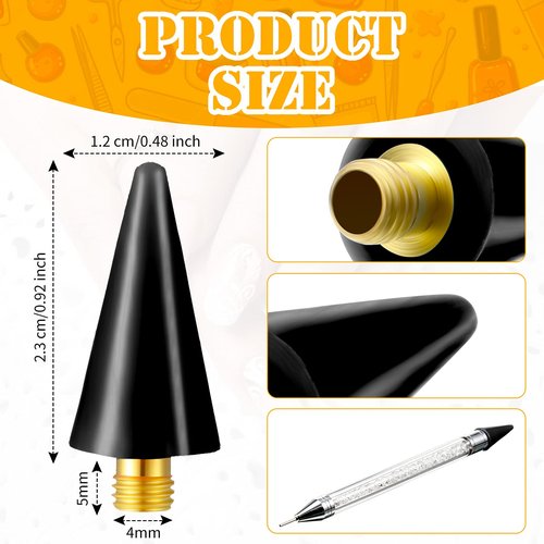 Blulu 16 Pcs Wax Head Tips Rhinestone Picker Tool Rhinestones Replacement Diamond Painting Tips for Nail Dotting Pen to Pick up Nail Gem Jewelry, Wax Head Accessories(Black)