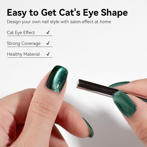 MEGIOR 15 ML Green Cat Eye Gel Nail Polish Dark Green Glitter Holographic Magnetic Gel Polish Soak Off UV/LED Nail Art Salon Manicure DIY at Home for Girls Women