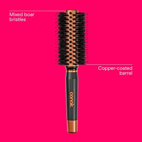 Conair Quick Dry Copper Round Hair Brush - Fast Blow Drying & Voluminous Styles | Nylon & Boar Bristles