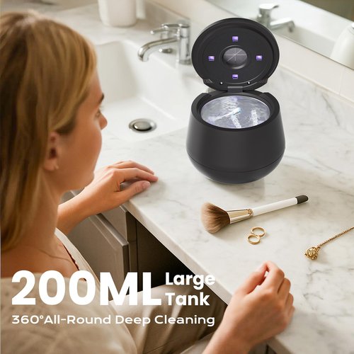 45kHz Ultrasonic Retainer Cleaner, 200ML Dental Cleaning Pod for Dentures, Mouth Guards, Braces, Aligner, Toothbrush Jewelry and More, UV Denture Cleaner with 4 Modes & Digital Timer
