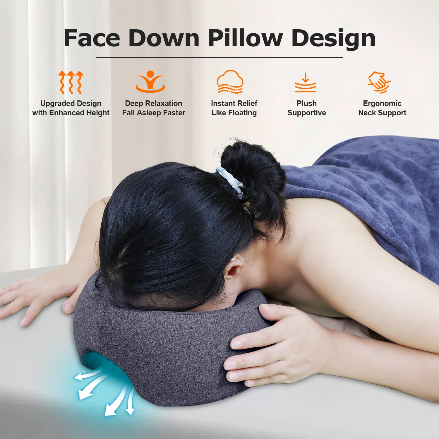 Zonngoo Massage Face Cradle Headrest for Bed,Face Down Pillow Massage Sleeping,BBL Pillow After Surgery,Post Eye Surgery Recovery,Pillow for Stomach Sleeper (Dark Gray Pro)