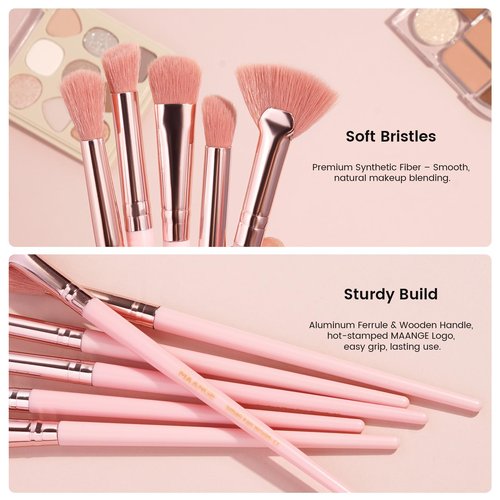 MAANGE Eye Makeup Brushes, 41 Pcs Premium Synthetic Precision Makeup Brush Set Contour Blush Eyeshadow Eyeliner Blending Make Up Brush Kit (Pink, 41 Piece Set)