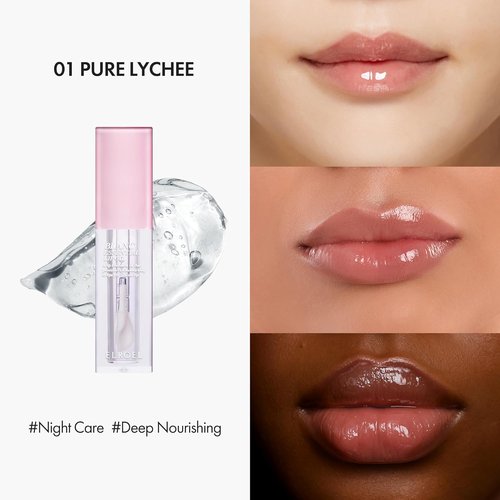 ELROEL Blanc Essential Lip Oil - 50HR Hydrating & Moisturizing Lip Gloss with 6 Botanical Extracts - Lightweight Clear Essence 0.15 fl oz (#01 Pure Lychee)