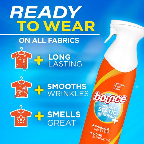 Bounce Anti-Static Spray - 3-in-1 Instant Odor Eliminator & Fabric Refresher | 9.7 Fl Oz