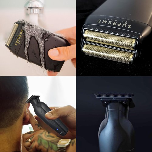 Supreme Trimmer Vader Trimmer & Crunch Foil Shaver Barber Haircutting Kit | Professional DLC T-Blade Beard Trimmer ST3778 & STF602 Waterproof IPX6 Shaver Set | (Black)