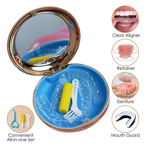 Retainer Case with Mirror, Cute Retainer Holder Case, Slim Aligner Case with Removal Tool, Magnetic Closure, Convenient Orthodontic Case for Invisalign/Night Guard/Mouth Guard