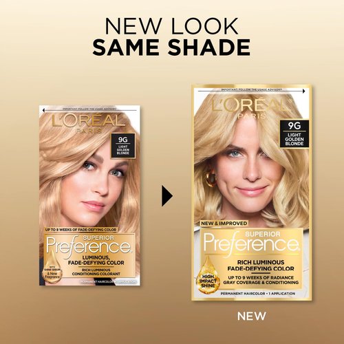 L'Oreal Paris Hair Color - Superior Preference Luminous Fade-Defying Dye, Light Golden Blonde 9G, 1 Kit