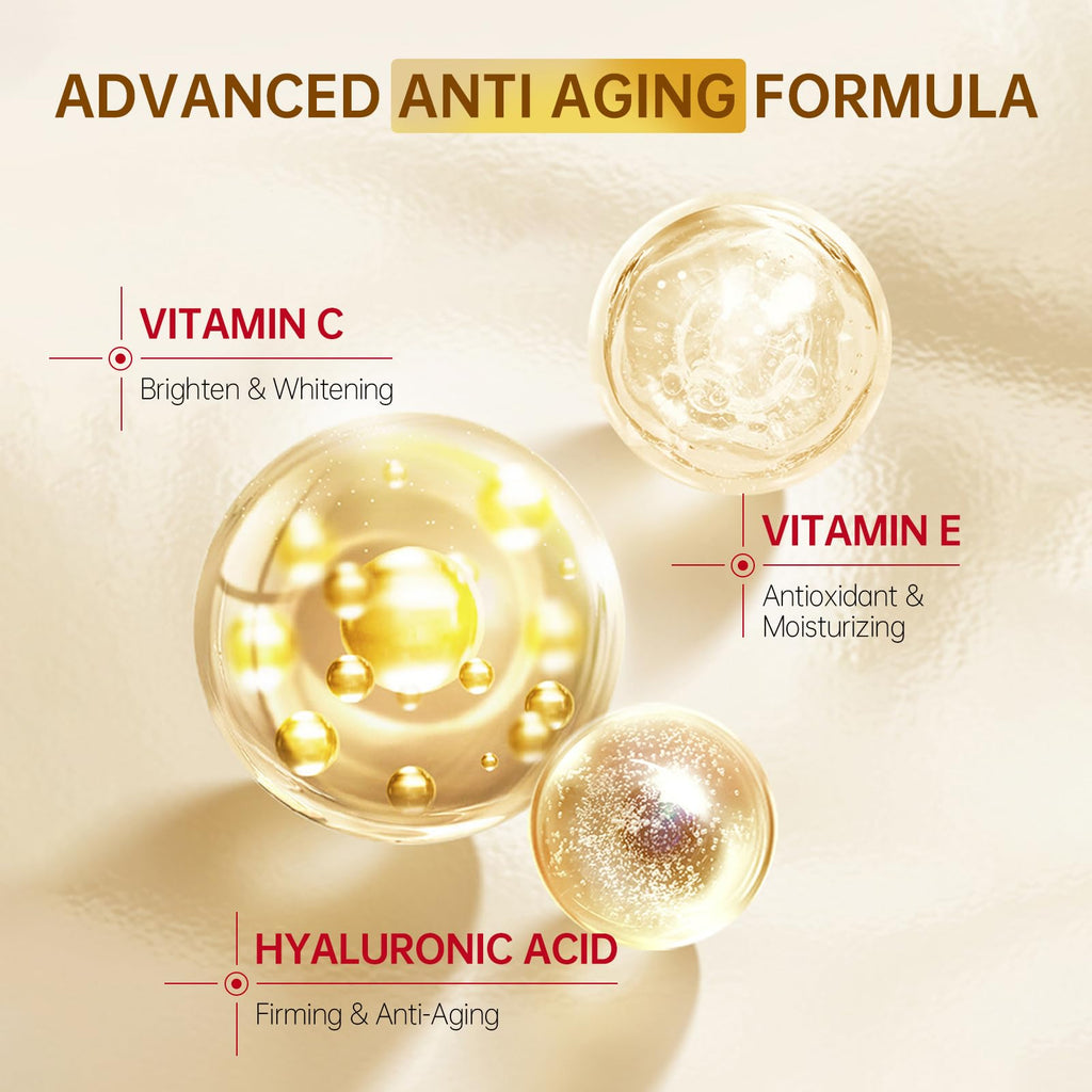 Vitamin C Face Serum with Vitamin C, Hyaluronic Acid, Vitamin E, Serum for Dullness, Balanced Complexion, Eye Area, Fine Lines & Wrinkles, 30ml/1.01oz