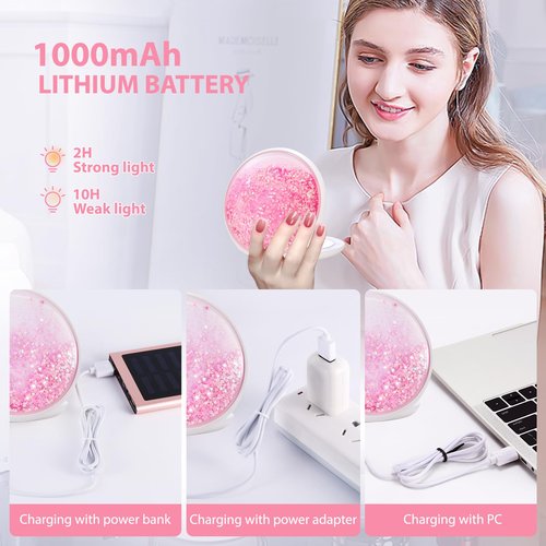 MIYADIVA 30x Magnifying Mirror with Light, LED Travel Mirrors, Makeup Mirror with Magnification,2 Sided USB Rechargeable Touch Screen Vanity Mirrors,4.8 Inch,Pink
