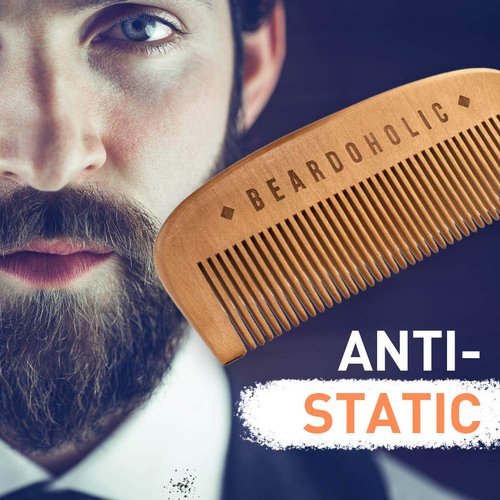 Beardoholic Beard Comb With a Gift Box – Wide Teeth – Anti-Static, Eliminates Tangles and Keeps Your Beard Neat and Tidy – 5.31 x 1.96 IN Handmade 100% Pearwood Design