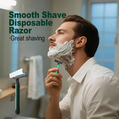 Fafortune Disposable Twin Blade Razors in Bulk, Individually Wrapped - Clear Safety Cap, For Homeless, Hotel, Airbnb, Travel (pack of 100,green)