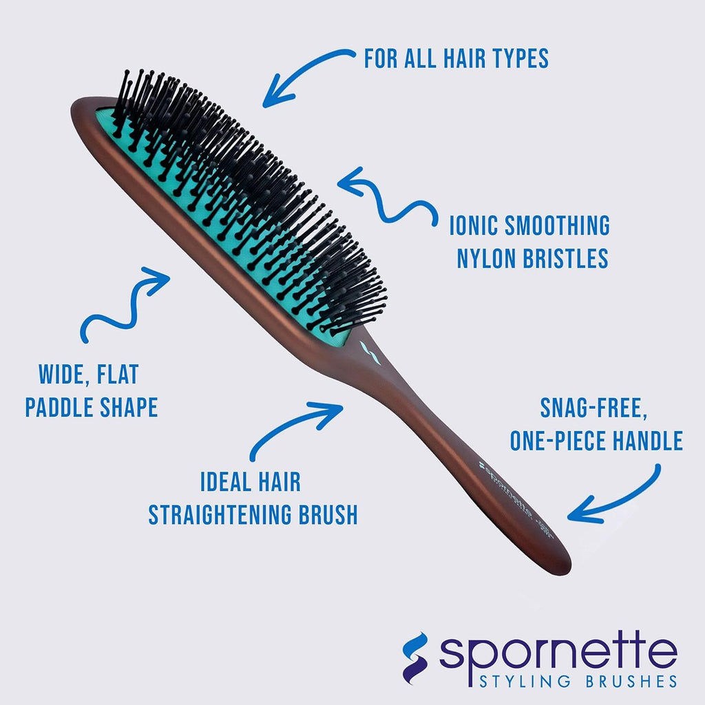 Spornette Ion Fusion Paddle Hair Brush - Ionic Bristles for Detangling & Smoothing | Medium to Long Hair