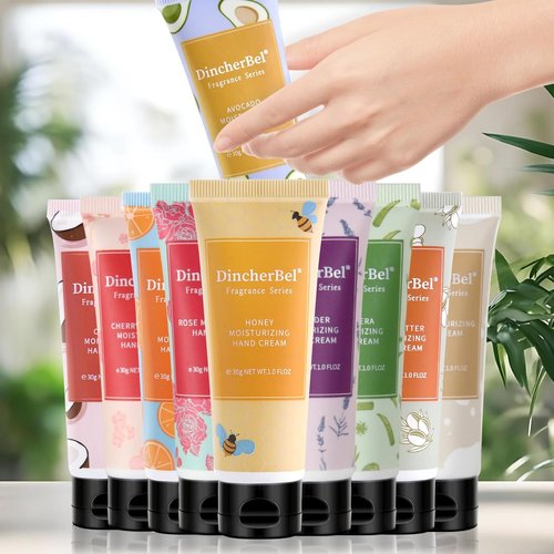DincherBel Hydrating Hand Cream Set - 10 Travel Size Non-Greasy Lotions for Dry Skin | 1.0 oz Each