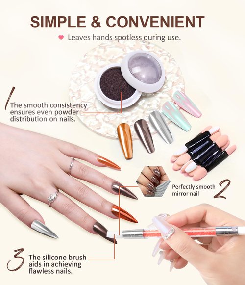 BISHENGYF Mermaid Pearl Chrome Nail Powder: 8 Colors Mirror Effec Chocolate/Coffee/Copper Chrome Nail powder，Magic Mermaid Pink Chrome Nail Powder Pigment for Nail Art Design Home DIY（Purple/Green）