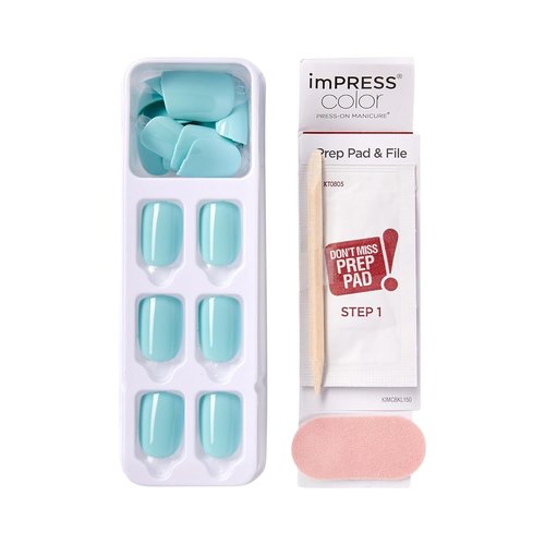 KISS imPRESS Color Press-On Manicure - Gel Nail Kit with PureFit Technology | Short Length, Mint To Be, Polish-Free Solid Color, Includes Prep Pad & Mini File