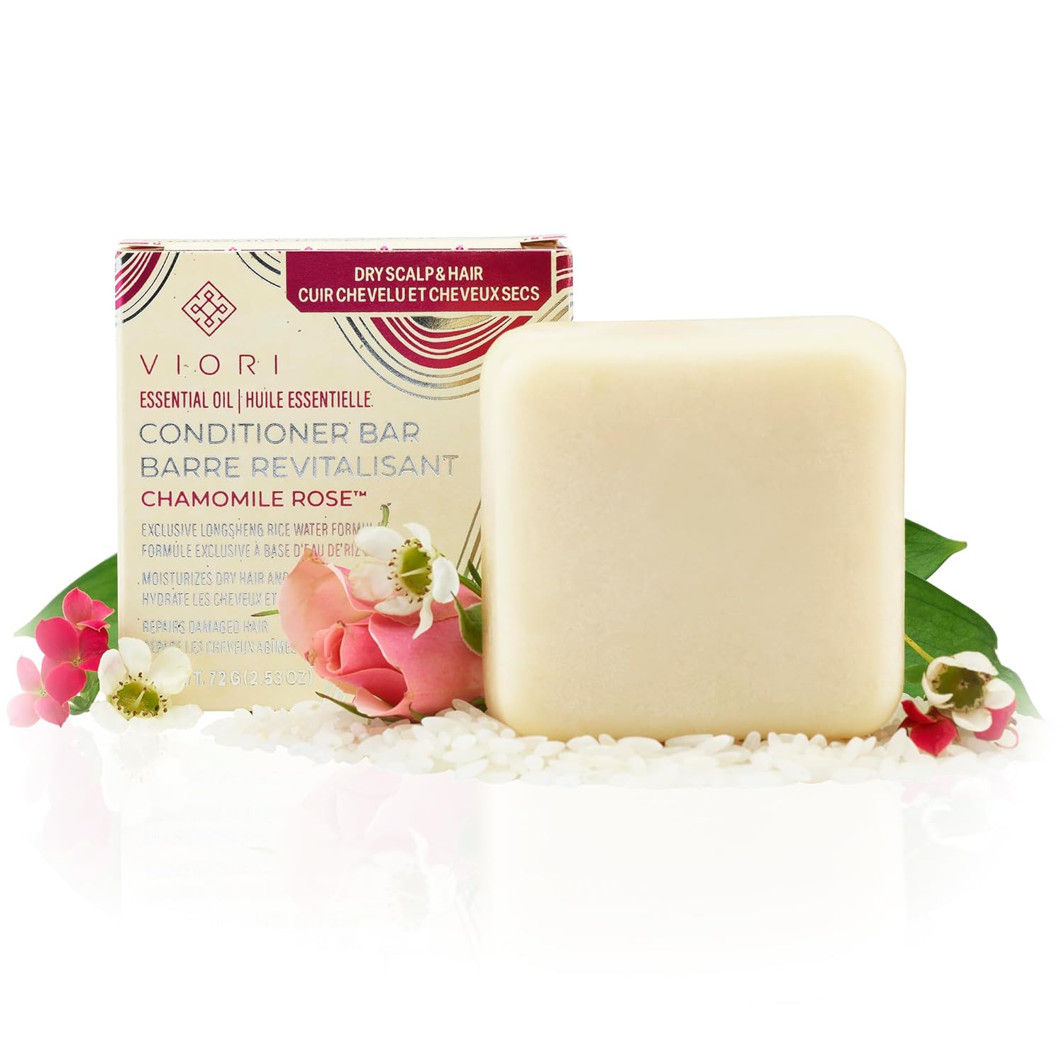 Viori Chamomile Rose Conditioner Bar - All-Natural, Organic Formula with Rice Water | Eco-Friendly 3.5 oz