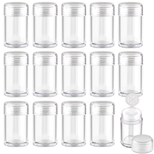 15 Pcs 10g Mini Loose Powder Bottle Plastic Empty Travel Cosmetic Powder Jars Glitter Containers with 12 Holes Sifter & Lids for Makeup Sample Eyeshow Powder
