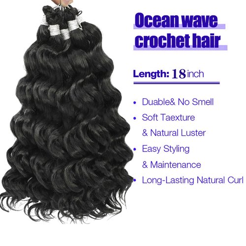 7 Packs Ocean Wave Crochet Hair 18 Inch Long Curly Braiding Deep Ocean Wave Hair Short Wavy Crochet Braids Synthetic Hair Extensions for Women (18Inch (Pack of 7), 1B)