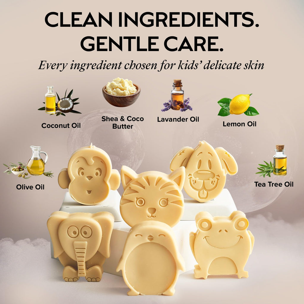 ZAAINA Kids Soap Bar (Set of 6) – Unique Natural Animal Shaped Soaps for Children, Gentle Bath Soap for Sensitive Skin, Kids Body Wash Cleanser, Fun Bath Time Gift for Boys Girls – Handmade in USA