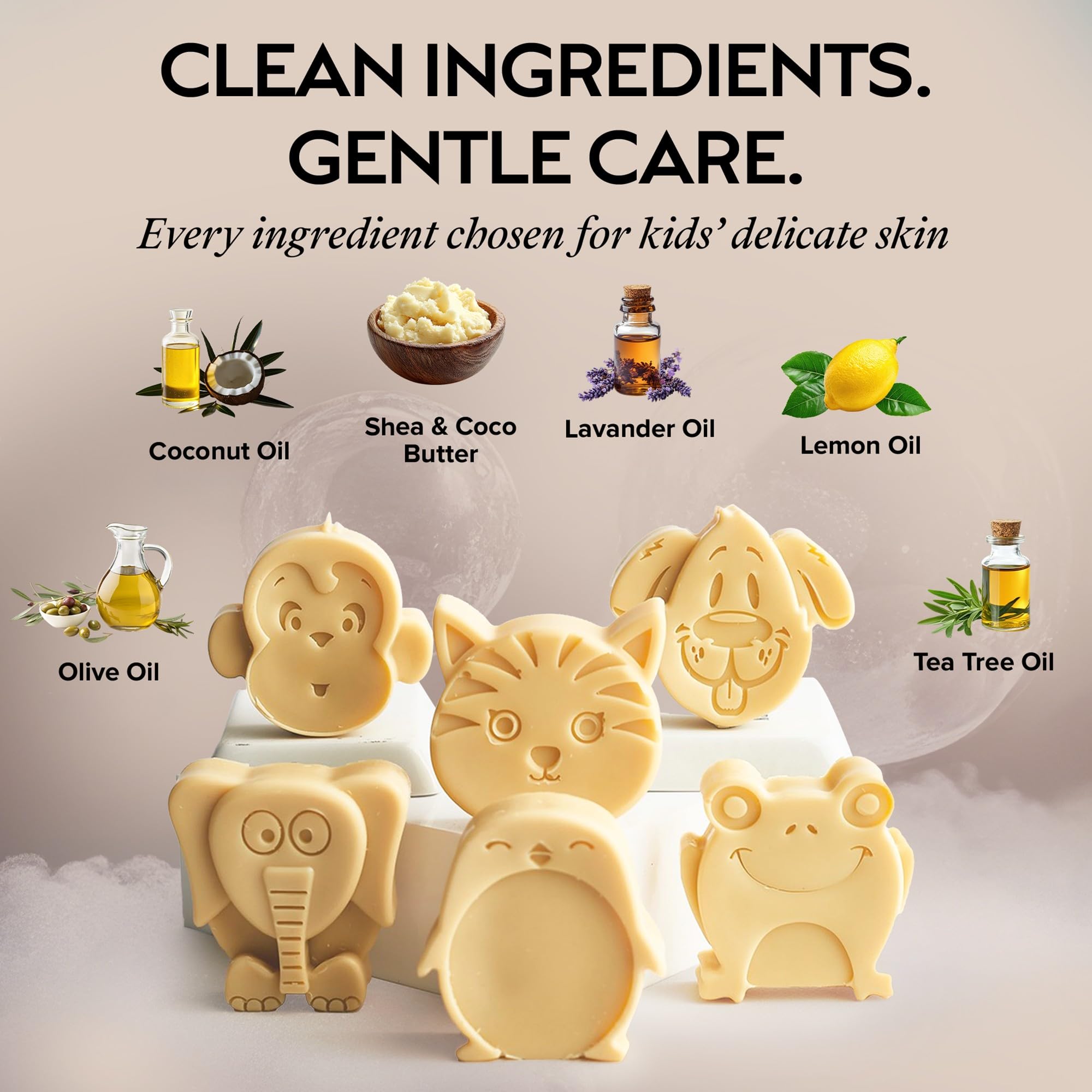 ZAAINA Kids Soap Bar (Set of 6) – Unique Natural Animal Shaped Soaps for Children, Gentle Bath Soap for Sensitive Skin, Kids Body Wash Cleanser, Fun Bath Time Gift for Boys Girls – Handmade in USA