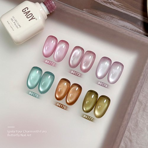 GAOY Cat Eye Gel Nail Polish Set - 6 Translucent Holographic Colors for Salon & DIY Nail Art