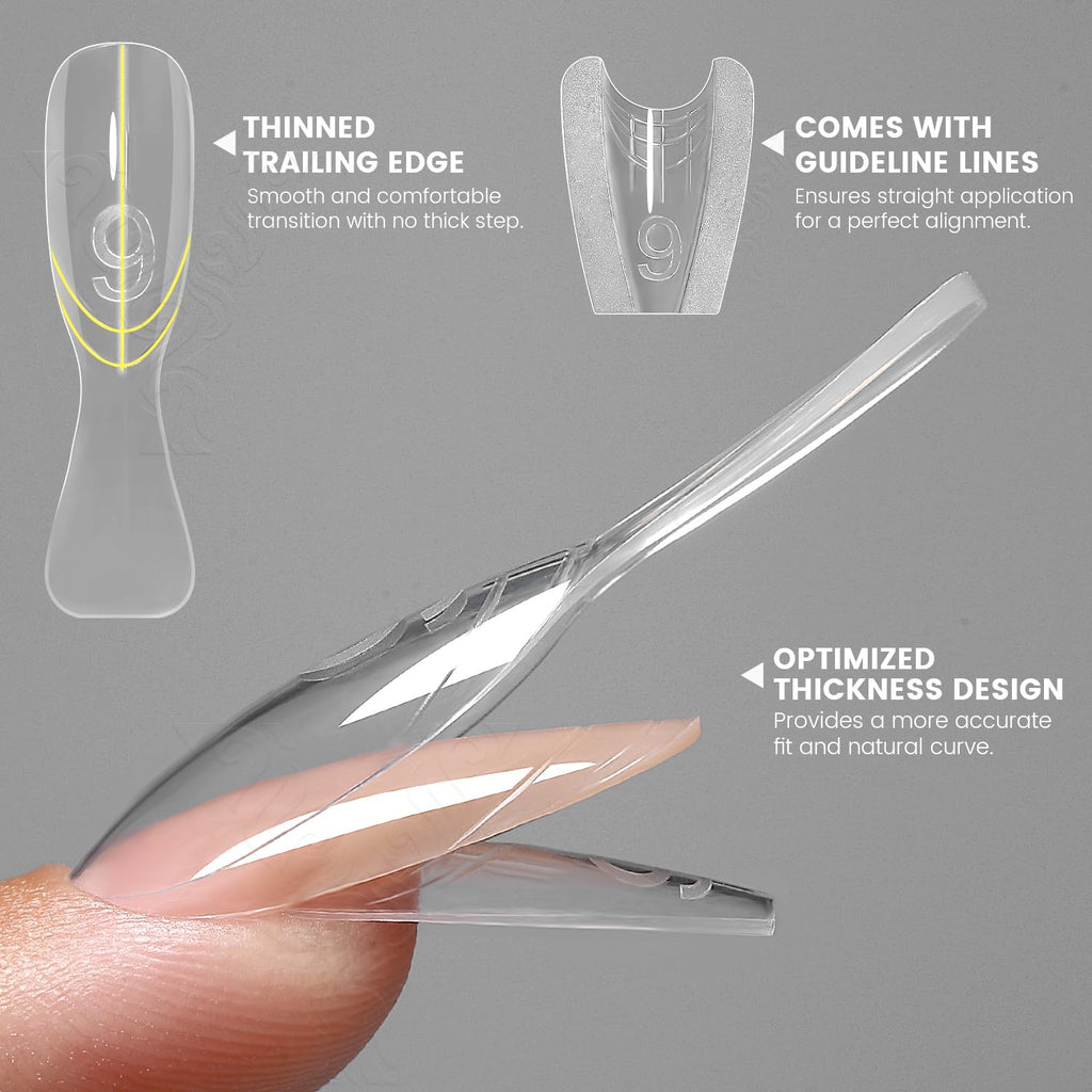 YOKEFELLOW Original Sandwich Nails Dual Forms - 240Pcs Nail Mold for Quick Nails Extension, No Paper Forms Needed, 15 Sizes Plastic Form, Salon Nail Art Tools(W558-Almond)
