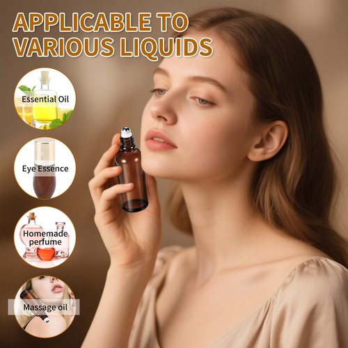 30ML Roller Bottles for Essential Oil, 4 Pack Empty Amber Glass Roller Bottle for Perfume Oil, Roll on Bottles with Stainless Steel Roller Balls, Opener, Funnel and Dropper for Aromatherapy, Massage