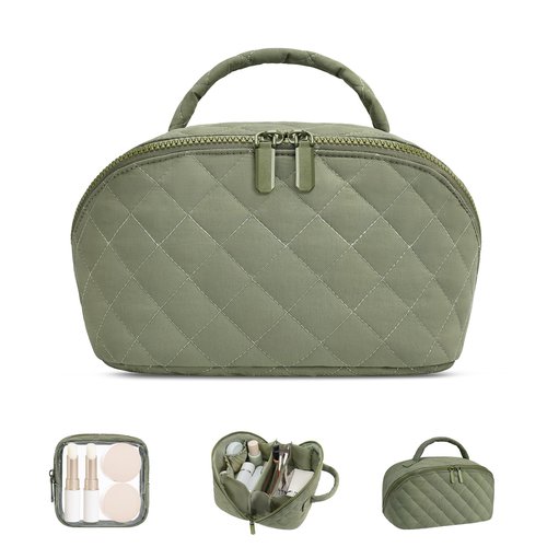 honitty Makeup Bag, Quilted Makeup Bag, Puffy Travel Make up Bags, Cosmetic Organizer Bag, Waterproof Toiletry Bag for Women