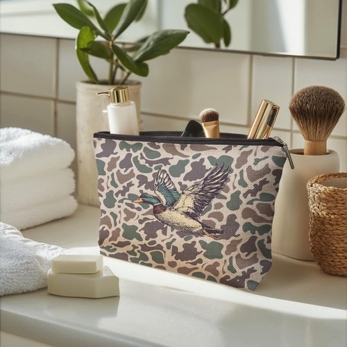 DOFQZ Vintage Mallard Duck Camo Makeup Bag, Duck Hunting Hunter Gifts Cosmetic Bags for Women, Camouflage Wildlife Wild Animal Makeup Zipper Pouch