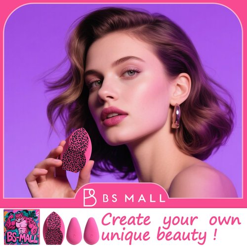 BS-MALL Dual-purpose Powder Puff & Makeup Sponge – Premium Makeup Sponge Set For Foundation, Loose Powder – Travel-friendly, Multi-purpose Portable Travel (Hot Pink Leopard print Sponge)