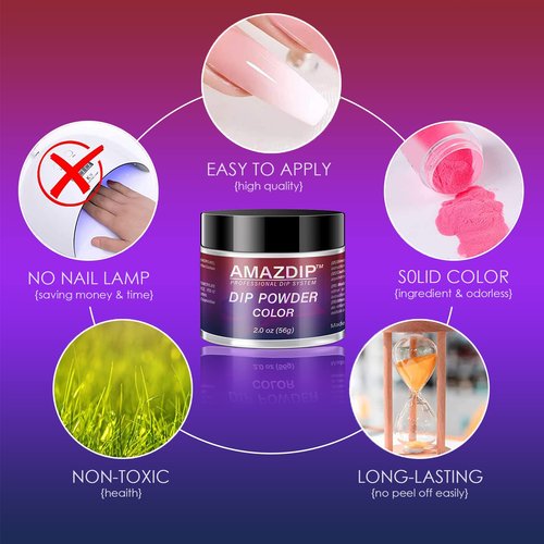 Dip Powder Nude Pink Color, 2 Ounce/ 56 Gram, AMAZDIP Dipping Powder Nail System for French Nail Art Design Salon/DIY at Home