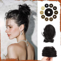 SOFEIYAN Human Hair Bun 100% Real Human Hair 16g Messy Bun Natural Tousled Stretchy Fluffy Donut Updo Elegant Chignon with Elastic Rubber Band Fake Bun Hair Piece for Women - Natural Black