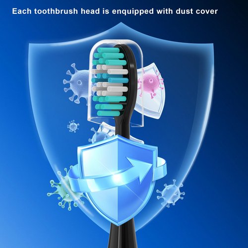 8 Pack Replacement Toothbrush Heads for AquaSonic Black Series & Pro/Vibe Series/Duo Series Pro - Compatible with Aqua Sonic Electric Toothbrush, Dupont Bristles with Cover-Black