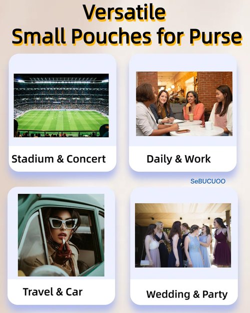 Small Makeup Bag for Purse Mini Cosmetic Pouch Zipper Little Wristlet, Tiny Make Up Organizer Lipstick Feminine Product Car Change Coin Holder for Women, 4.5 x 6.5 Clutch Stadium Approved, 1 Black